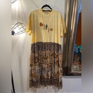 OOAK Upcycled SW motif Yellow and Animal Print Maxi Dress